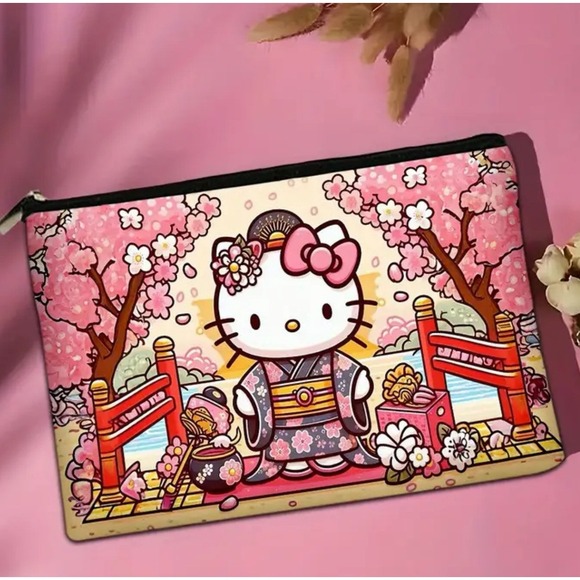 Hello Kitty Japan Style kimono‎ scene Blossoms Cute Makeup Bag - New - Picture 1 of 7